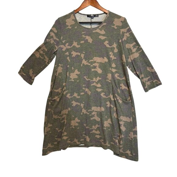 Camo Print Womens A-Line Tunic Dress Pockets 3/4 Sleeves Womens Size 2X Grunge - Picture 1 of 11
